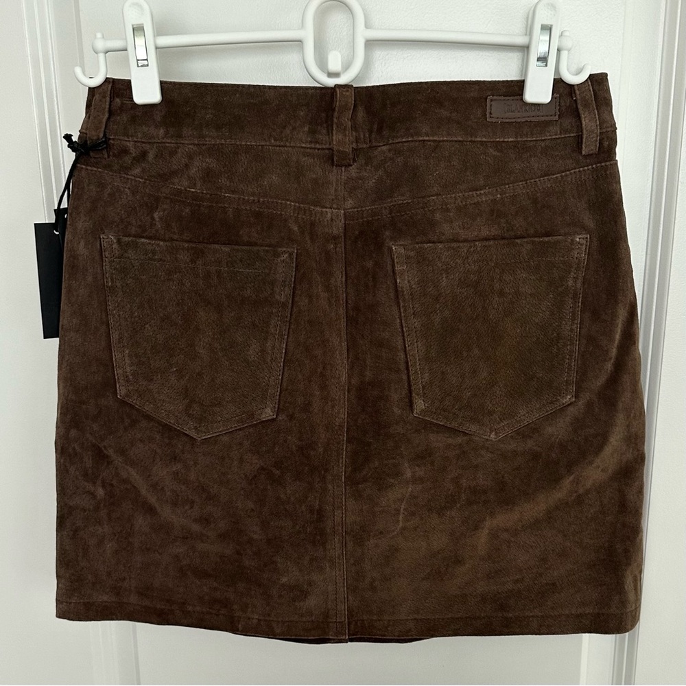 Trending Chocolate Brown Genuine Suede Leather Fall Mini Skirt - Picture 7 of 15